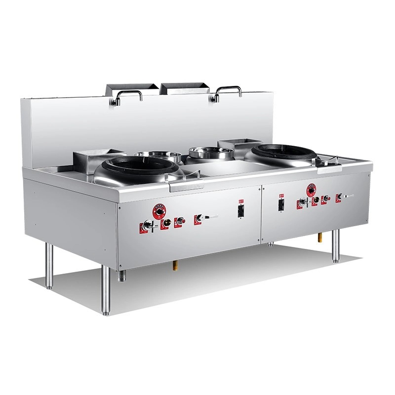 Commercial Traditional Gas Chinese Cooking Range (Double Burner with Double Rear Pot)